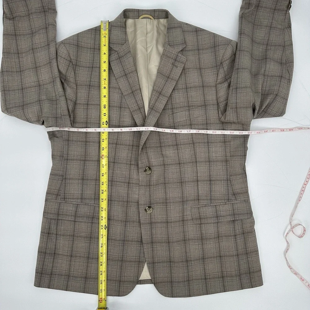 JB Britches Logan Men's Sport Coat 46R Beige Plaid Wool 2 Button Classic Fit